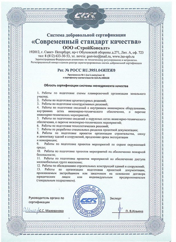 Приложение №1 к сертификату соответствия № ССК.RU.H00130