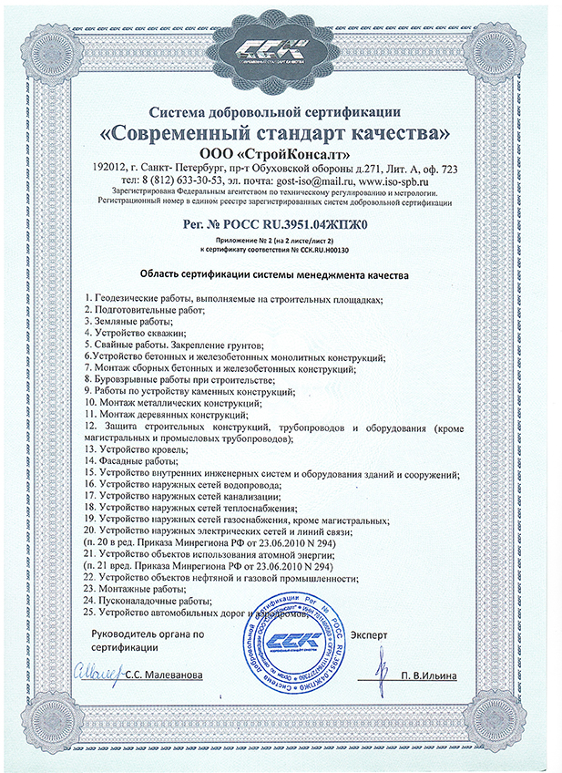 Приложение №2 к сертификату соответствия № ССК.RU.H00130